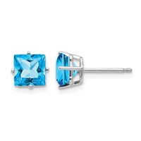 14K White Gold 6mm Princess-cut Blue Topaz Post Earrings view 1