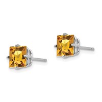 14K White Gold 6mm Princess-cut Citrine Post Earrings view 2