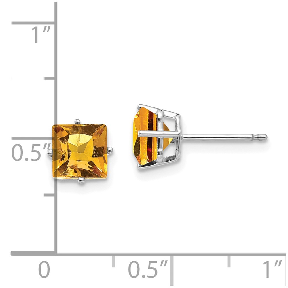 14k White Gold 6mm Princess Cut Citrine Earrings (XE62WCI)