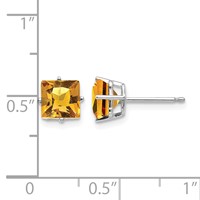 14K White Gold 6mm Princess-cut Citrine Post Earrings view 4
