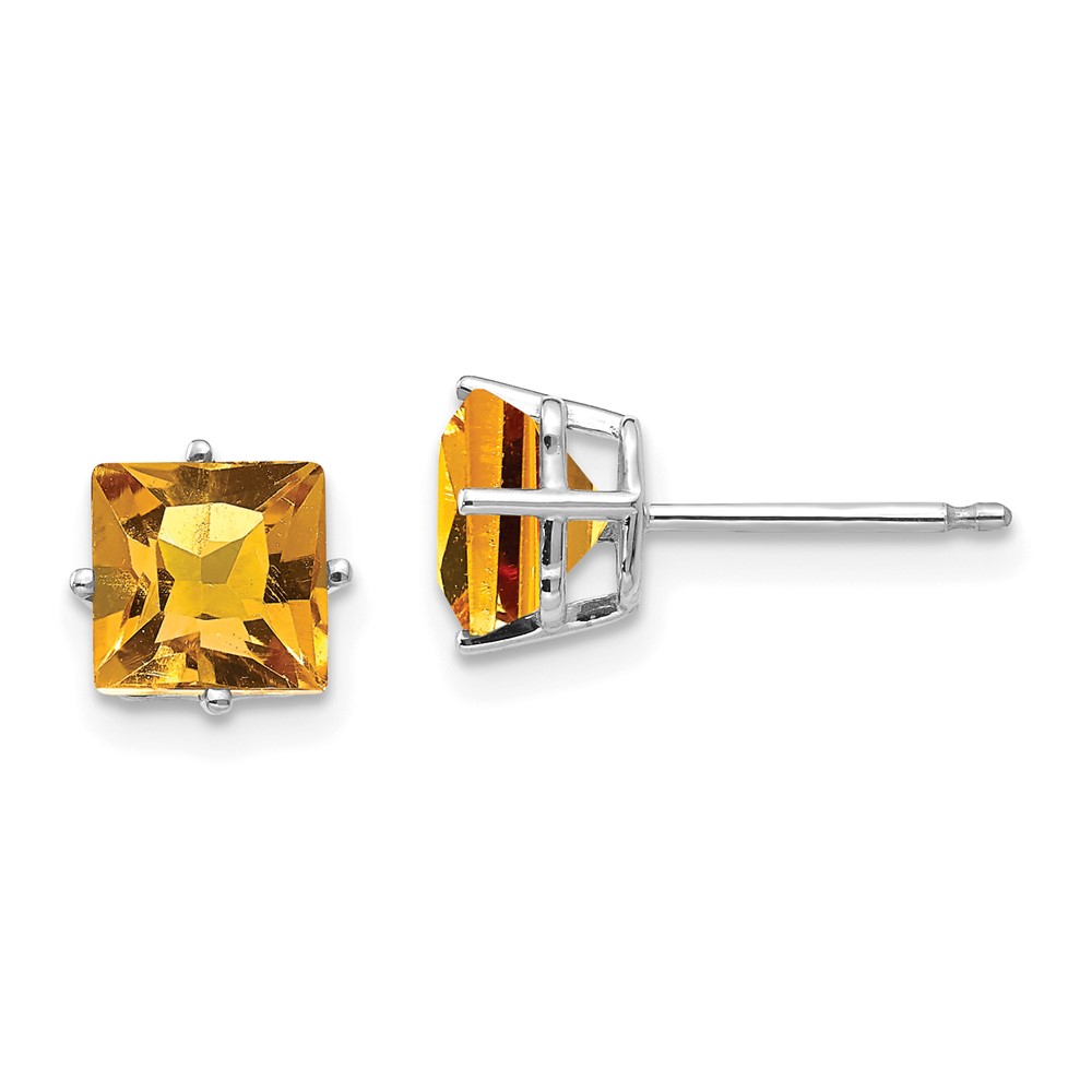 14k White Gold 6mm Princess Cut Citrine Earrings (XE62WCI)