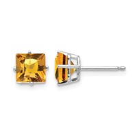 14K White Gold 6mm Princess-cut Citrine Post Earrings view 1