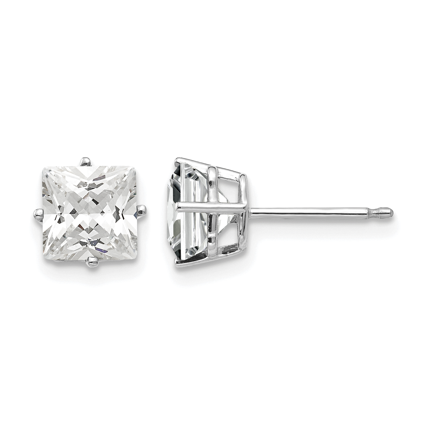 14k White Gold 6mm Princess Cut Cubic Zirconia Earrings (XE62WCZ)
