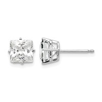 14K White Gold 6mm Princess-cut Cubic Zirconia Post Earrings view 1