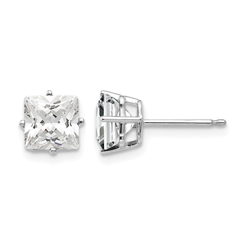 14K White Gold 6mm Princess-cut Cubic Zirconia Post Earrings