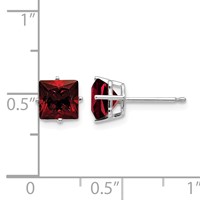 14K White Gold 6mm Princess-cut Garnet Post Earrings view 4