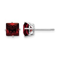 14K White Gold 6mm Princess-cut Garnet Post Earrings view 1