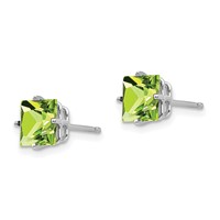 14K White Gold 6mm Square Step-cut Peridot Post Earrings view 2