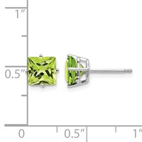 14K White Gold 6mm Square Step-cut Peridot Post Earrings view 4