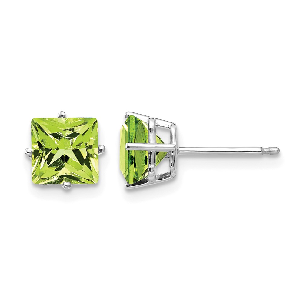 14K White Gold 6mm Square Step-cut Peridot Post Earrings