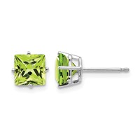 14K White Gold 6mm Square Step-cut Peridot Post Earrings view 1