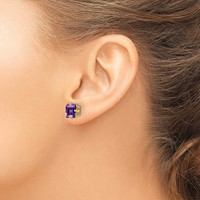 14K 7mm Yellow Gold Princess-cut Amethyst Post Earrings view 3