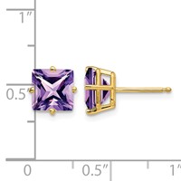 14K 7mm Yellow Gold Princess-cut Amethyst Post Earrings view 4