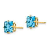 14K 7mm Yellow Gold Princes-cut Blue Topaz Post Earrings view 2