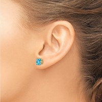 14K 7mm Yellow Gold Princes-cut Blue Topaz Post Earrings view 3