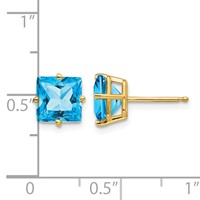 14K 7mm Yellow Gold Princes-cut Blue Topaz Post Earrings view 4