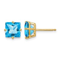14K 7mm Yellow Gold Princes-cut Blue Topaz Post Earrings view 1