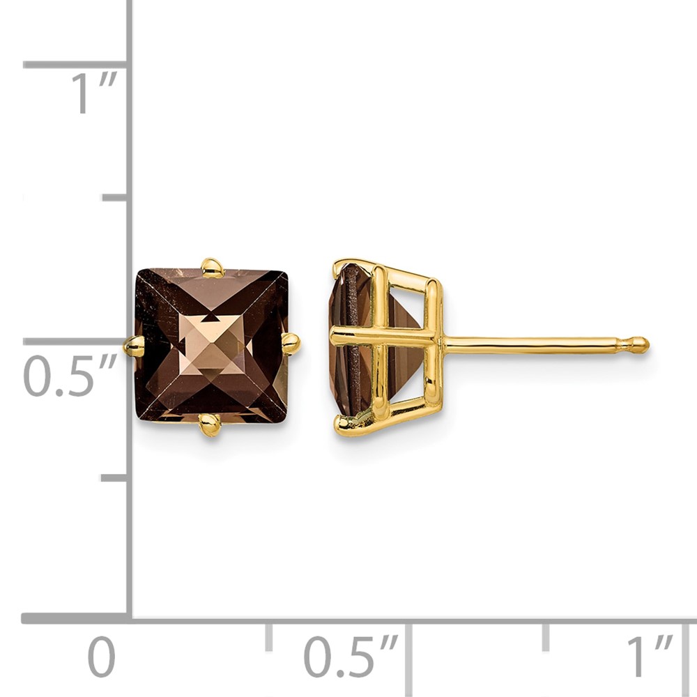14k 7mm Square Checker-Cut Smoky Quartz Earrings (XE63CQ)