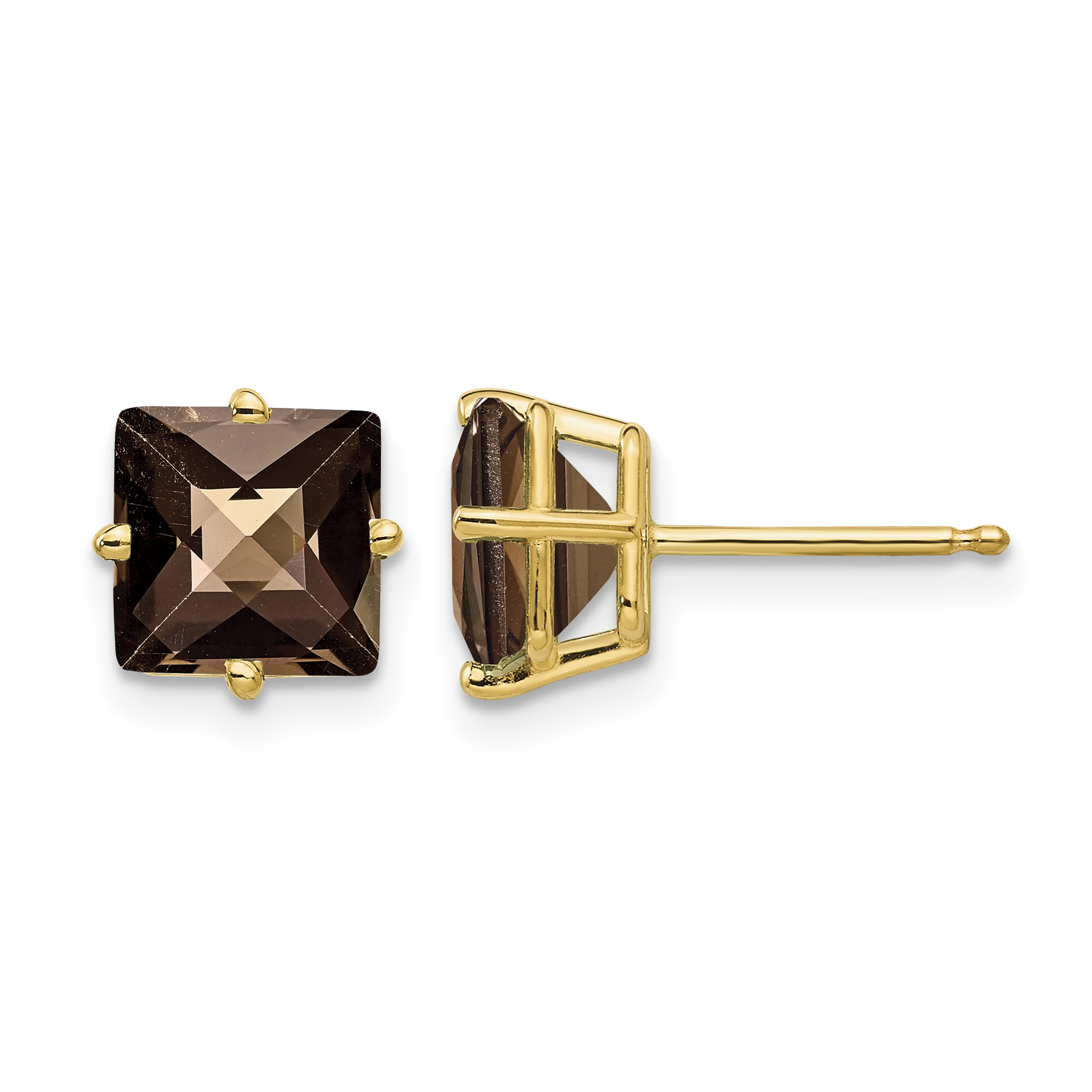 14k 7mm Square Checker-Cut Smoky Quartz Earrings (XE63CQ)