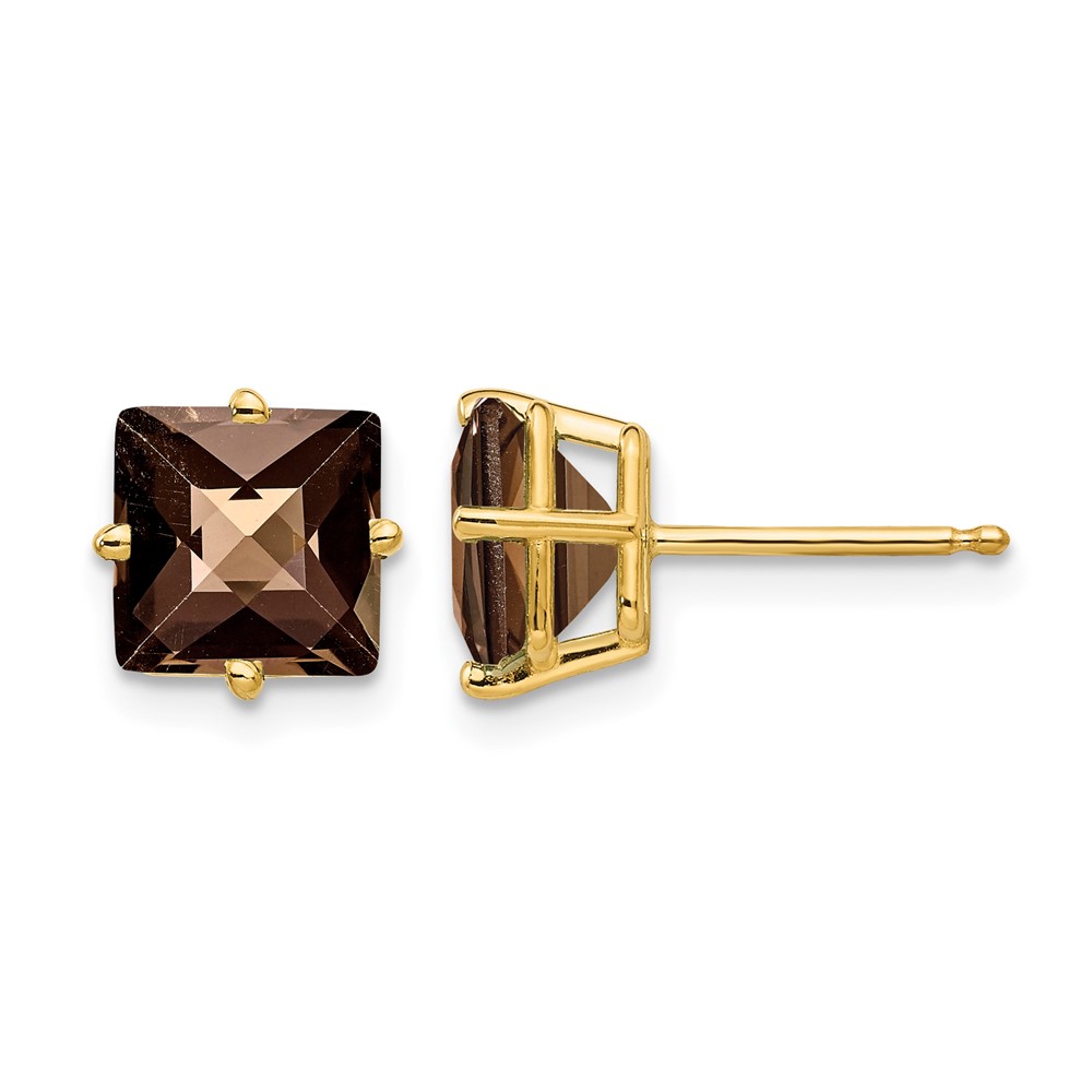 14k 7mm Square Checker-Cut Smoky Quartz Earrings (XE63CQ)