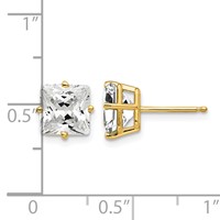 14K 7mm Yellow Gold Princess-cut Cubic Zirconia Post Earrings view 4