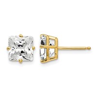 14K 7mm Yellow Gold Princess-cut Cubic Zirconia Post Earrings view 1