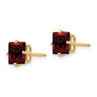 14K 7mm Yellow Gold Princess-cut Garnet Post Earrings view 2