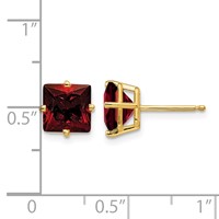 14K 7mm Yellow Gold Princess-cut Garnet Post Earrings view 4