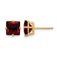 14K 7mm Yellow Gold Princess-cut Garnet Post Earrings view 1