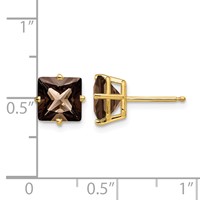 14K 7mm Yellow Gold Square Smoky Quartz Post Earrings view 4