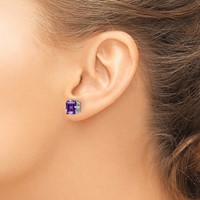 14K White Gold 7mm Princess-cut Amethyst Post Earrings view 3