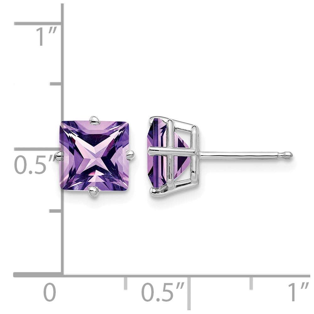 14k White Gold 7mm Princess Cut Amethyst Earrings (XE63WAM)