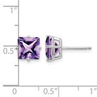 14K White Gold 7mm Princess-cut Amethyst Post Earrings view 4