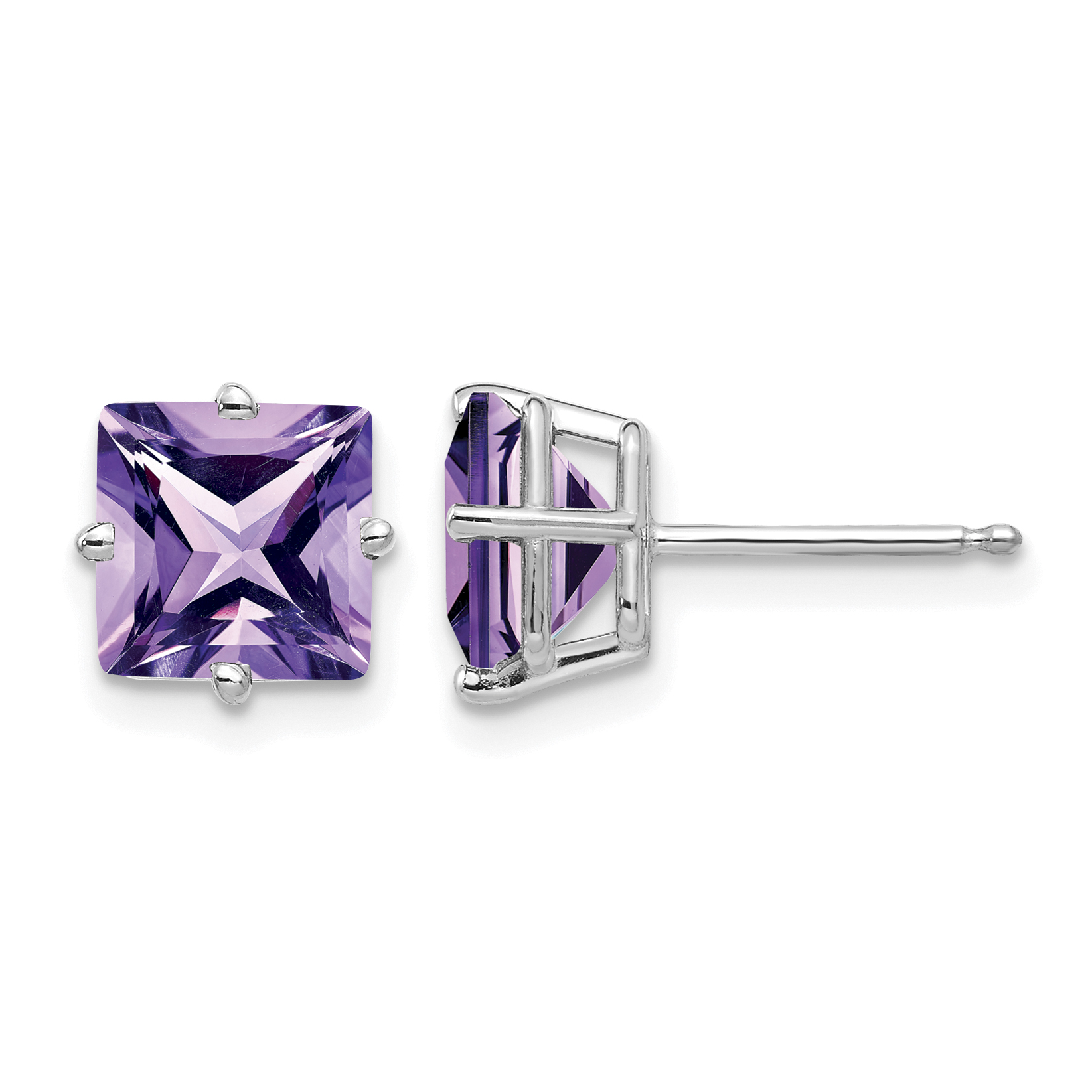 14k White Gold 7mm Princess Cut Amethyst Earrings (XE63WAM)