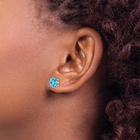14K White Gold 7mm Princess-cut Blue Topaz Post Earrings view 3