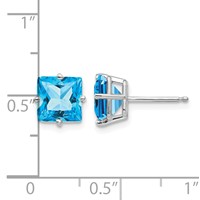 14K White Gold 7mm Princess-cut Blue Topaz Post Earrings view 4