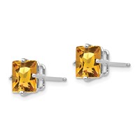 14K White Gold 7mm Princess-cut Citrine Post Earrings view 2
