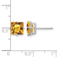 14K White Gold 7mm Princess-cut Citrine Post Earrings view 4
