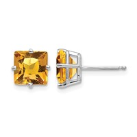 14K White Gold 7mm Princess-cut Citrine Post Earrings view 1