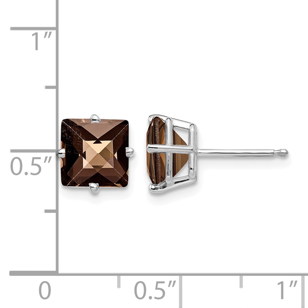 14kw 7mm Square Checker-Cut Smoky Quartz Earrings (XE63WCQ)