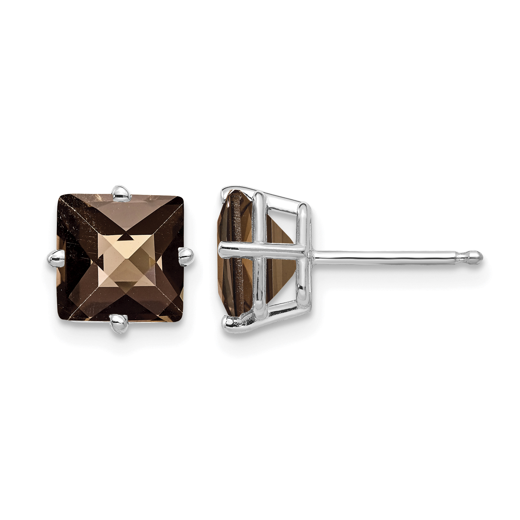 14kw 7mm Square Checker-Cut Smoky Quartz Earrings (XE63WCQ)