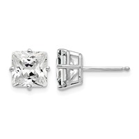 14K White Gold 7mm Cubic Zirconia Post Earrings view 1