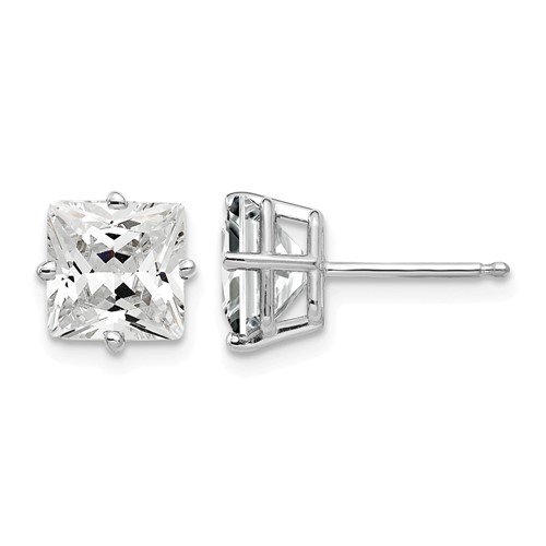 14K White Gold 7mm Cubic Zirconia Post Earrings