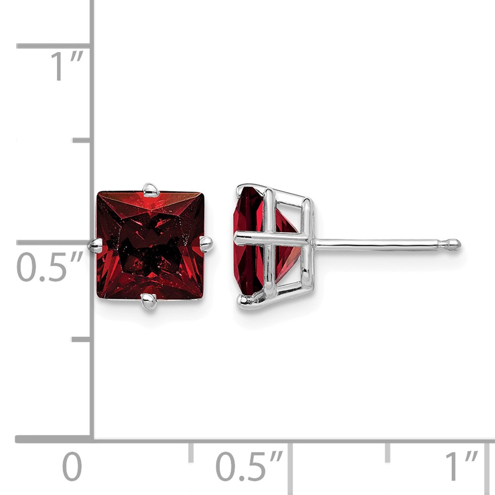 14k White Gold 7mm Princess Cut Garnet Earrings (XE63WGA)