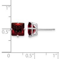 14K White Gold 7mm Princess-cut Garnet Post Earrings view 4