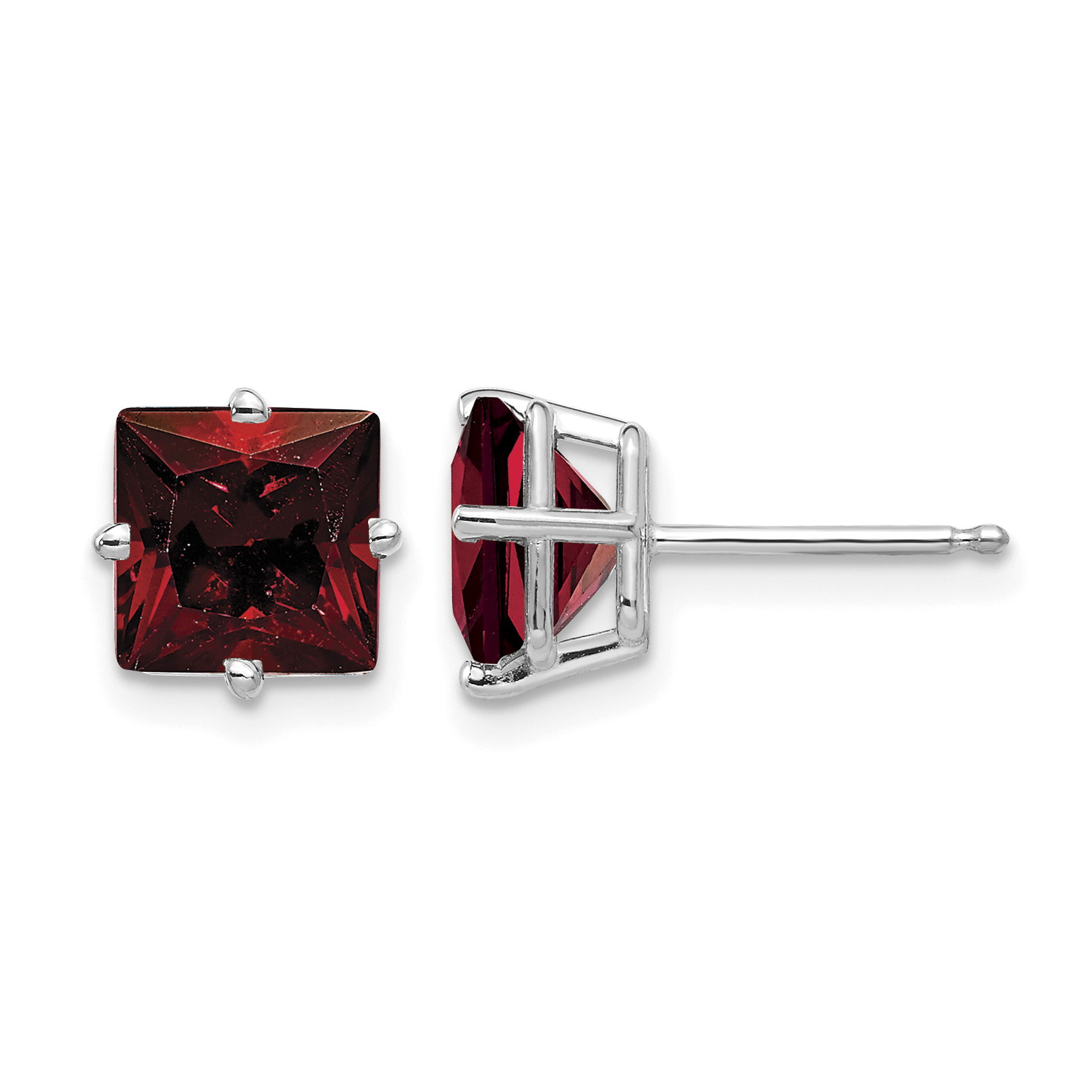 14k White Gold 7mm Princess Cut Garnet Earrings (XE63WGA)