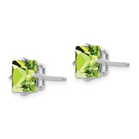 14K White Gold 7mm Princess-cut Peridot Post Earrings view 2