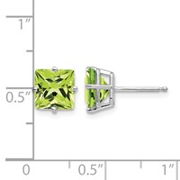 14K White Gold 7mm Princess-cut Peridot Post Earrings view 4