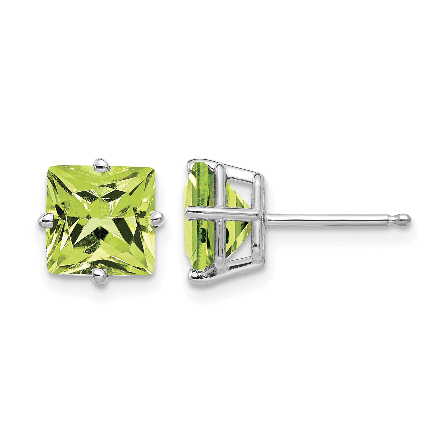 14k White Gold 7mm Princess Cut Peridot Earrings (XE63WPE)