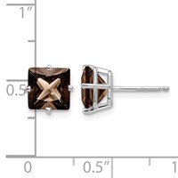 14K White Gold 7mm Square Smoky Quartz Post Earrings view 4